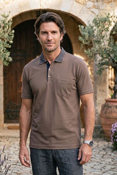 Çizgi Triko Tricou pentru bărbați, cu guler polo, din bumbac mercerizat, cu c...