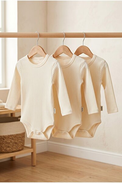 mhk burç bebe 3-Piece Long Sleeve Baby Bodysuit Set 100% Cotton Snap Fastener...