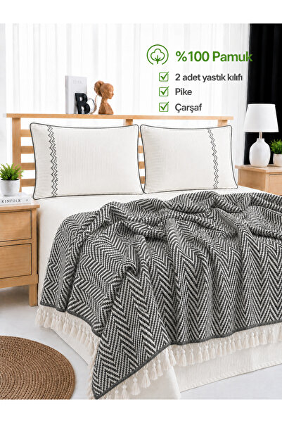 SEVHOME CONCEPT Çeyizlik Yatak Örtü Takımı 4'lü Set - Çarşaf-İki adet Yastık ...