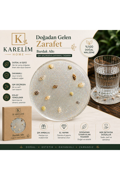 karelim home Şeffaf Bardak Altlığı Deniz Midyesi 10 × 10