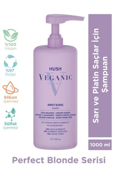 HUSH Veganic Perfect Blonde Shampoo for Blonde and Platinum Hair 1000 ml