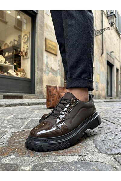 BOA BA0245 Pantofi casual pentru bărbați, maro, din piele lacuită, cu detaliu...