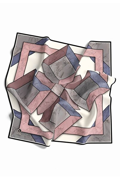 VİOLLA Kristal Mermer Desenli Pudra - Bebe Mavisi Renkli 90x90 Eşarp (İpek İç...