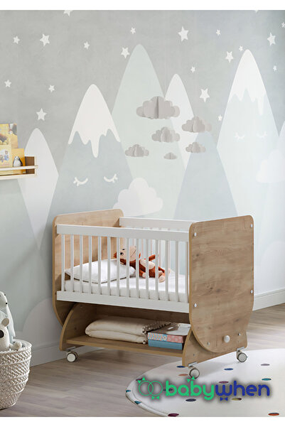 Babywhen Bw1031 - Sallanır Tekerlekli Sepet Bebek Beşik Ahşap 50x90