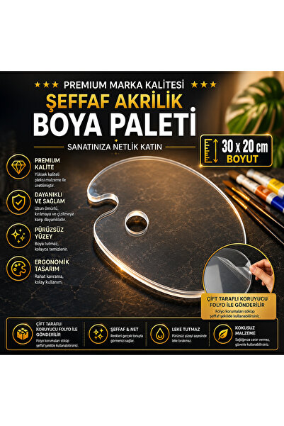 Resim Life PLEKSİ AKRİLİK ŞEFFAF RESİM-BOYA PALETİ (30x20 cm- 3mm KALINLIK)