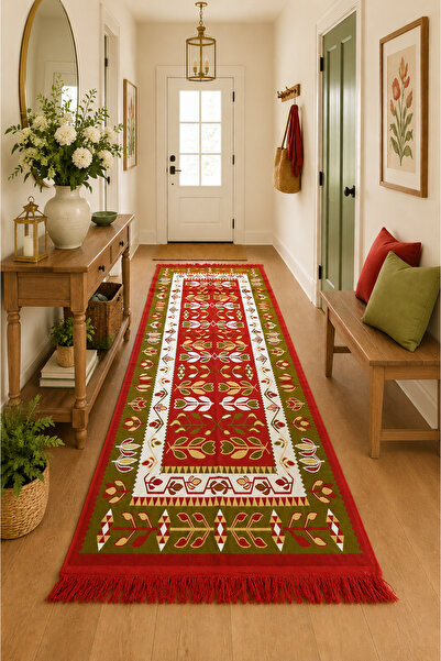 OEM Covor tradițional cu două fețe, dimensiune 80 x 300 cm, maro și crem H&H106
