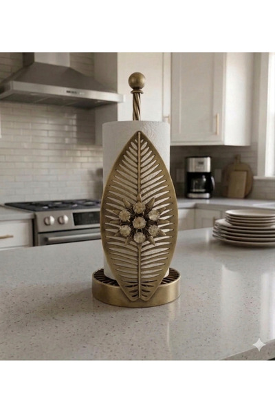 STATİKA HOME Yaprak Desen Eskitme Metal Kağıt Havluluk,Rulo Peçetelik,Sofra,M...