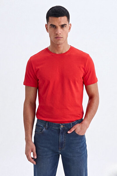 GUARAZ Ανδρικό/Unisex Slim Fit Κόκκινο T-shirt με λεπτή εφαρμογή από Lycra, μ...