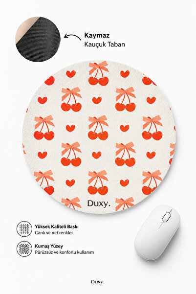 Duxy Mouse pad din cauciuc cu model cireșe, 19 cm, bază anti-alunecare, confo...