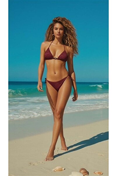 AQUELLA Dantel Dokulu Üçgen Bikini Takımı Bordo 210-1464