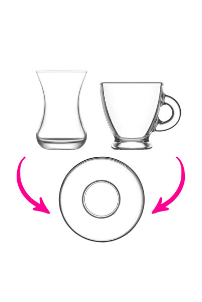 LAV Sohbet Glass Cup Set 18 Pieces (6 Tea Cups, 6 Tea Saucers, 6 Glasses)