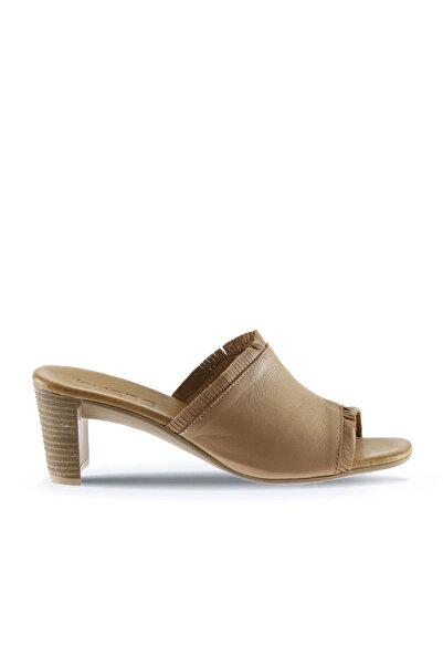 BUENO Shoes Beige Leather Women's Heeled Slippers 01Wn4002
