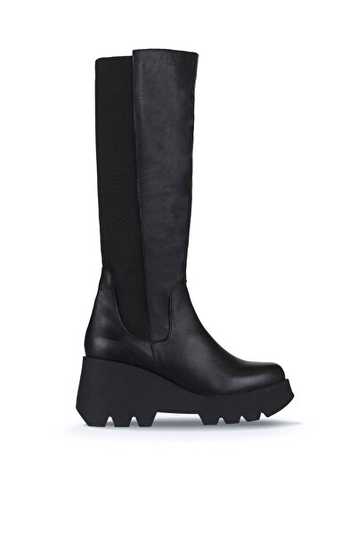 Bueno Shoes حذاء نسائي من الجلد الأسود بكعب ويدج - 01wz8405