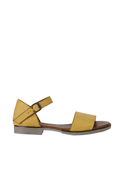 Bueno Shoes Sandale plate de damă din piele galbenă 01wy2502