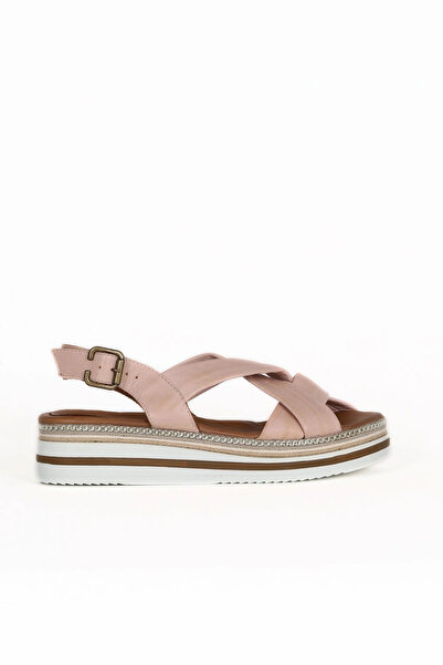 Bueno Shoes Δερμάτινα γυναικεία φλατ σανδάλια σε σκόνη 01wu0403