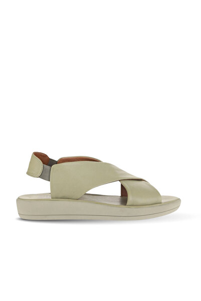 Bueno Shoes Khaki Leather Women's Flat Sandals 01Wy2303
