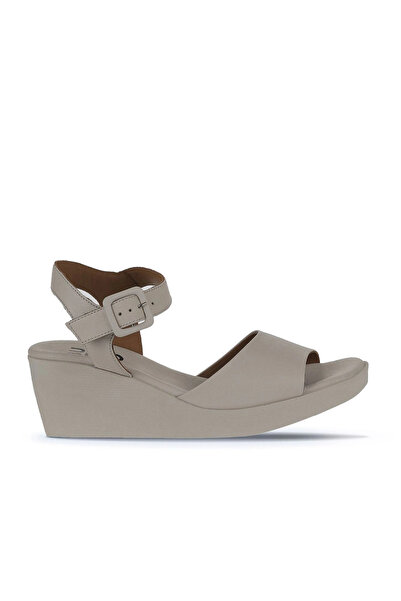 Bueno Shoes Sandale cu toc cu pană pentru femei, din piele crem 01wy2400