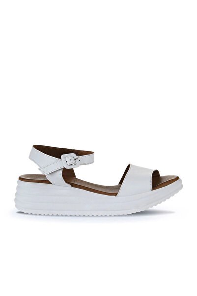 Bueno Shoes Sandale cu toc cu pană pentru femei din piele albă 01wy5700