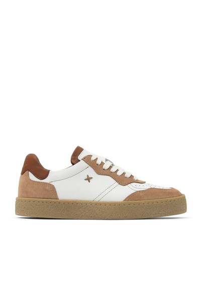 Bueno Shoes Pantofi sport pentru femei din piele multiplă, maro deschis/alb 1...