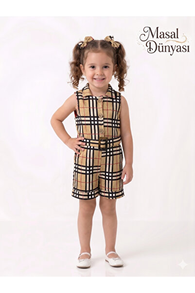 Murat Baby Checkered Sleeveless Belted Jumpsuit for Girls 2-5 Years