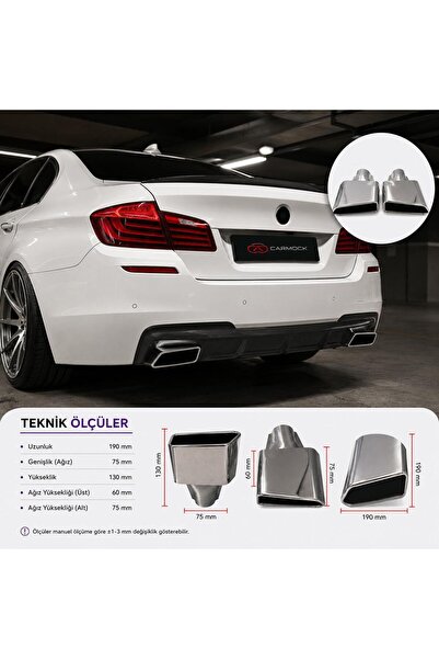 Monlion BMW 5 Serisi F10 GT 550 Kare Paslanmaz 304 Çelik Egzoz Ucu Seti–Sağ-Sol–M Sport Difüzör Uyumlu–Krom