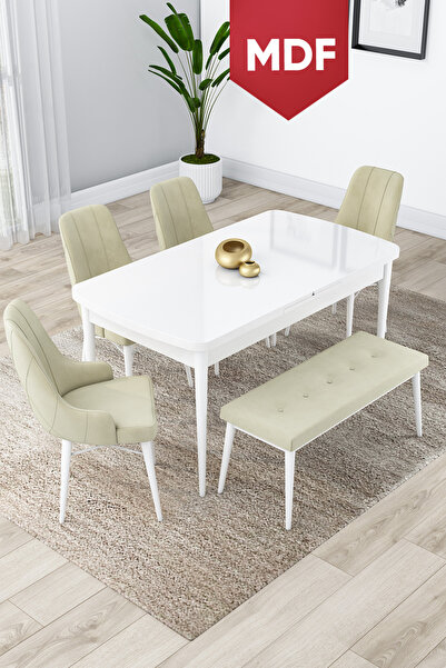 Canisa Concept Lia Serisi Açılabilir MDF Mutfak Masası Takımı 80x132 Beyaz Ma...