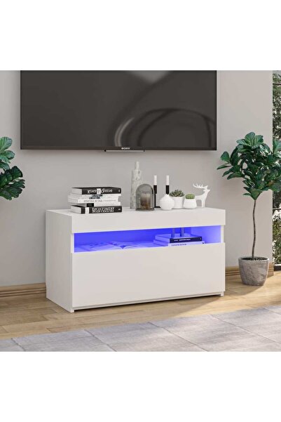 Concept Comodă TV cu lumini LED, alb extralucios, 75x35x40 cm