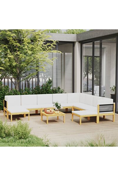 Concept Set mobilier grădină cu perne, crem, 11 piese, lemn masiv acacia