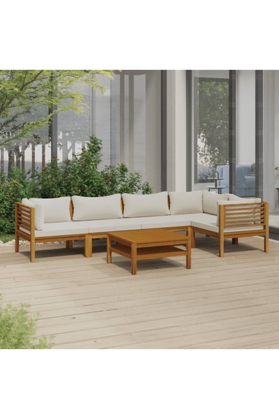 Concept Set mobilier grădină cu perne crem, 6 piese, lemn masiv acacia