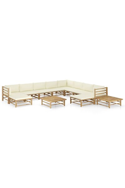 Concept Set mobilier de grădină, 12 piese, perne alb crem, bambus