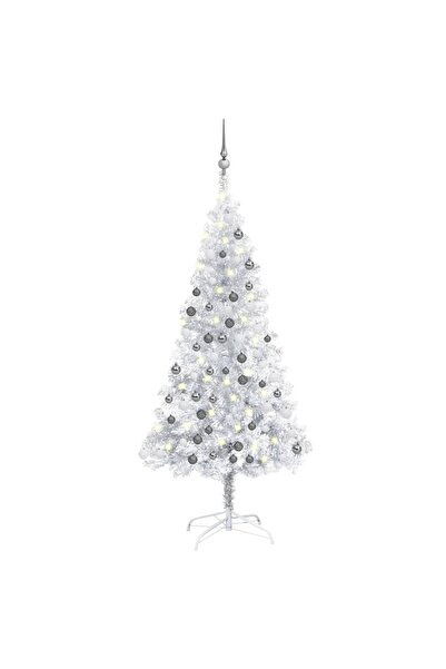 Concept Pom de Crăciun artificial cu LED/globuri, argintiu 120 cm PET