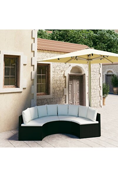 Concept Set mobilier de grădină cu perne, 4 piese, negru, poliratan