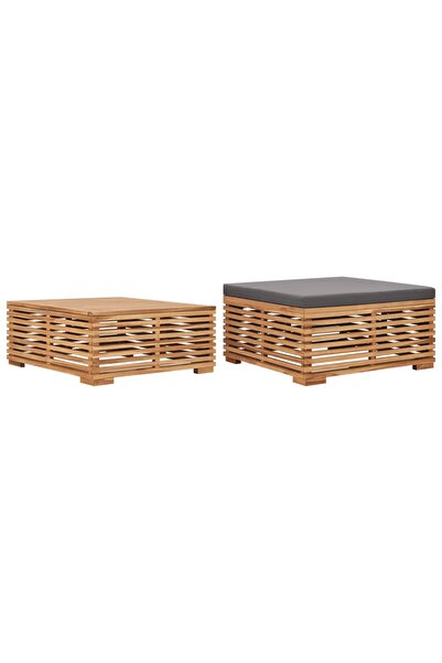 Concept Set masă grădină și taburet, pernă gri închis, lemn masiv tec