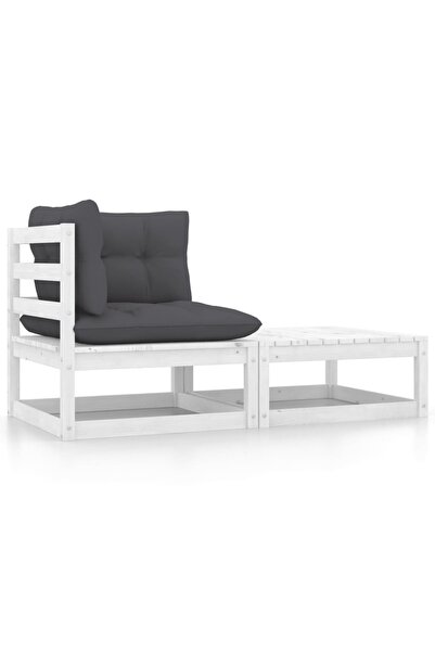 Concept Set mobilier de grădină cu perne, 2 piese, alb, lemn masiv pin