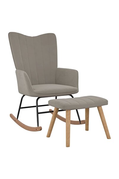 Concept Scaun balansoar cu taburet, gri deschis, catifea