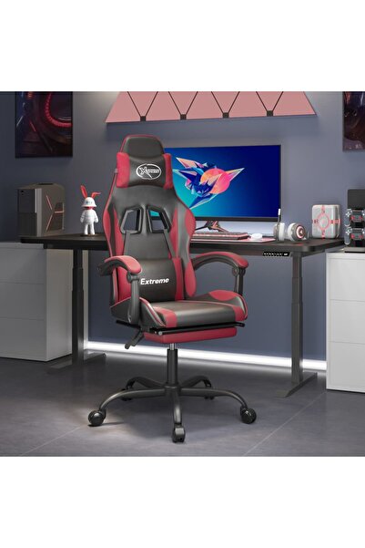 Concept Scaun gaming pivotant/suport picioare negru/roșu vin piele