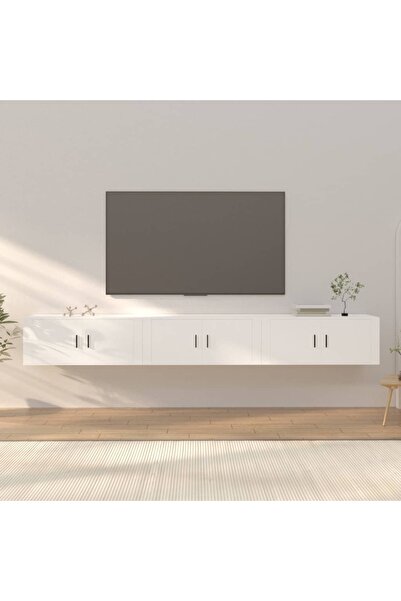 Concept Dulapuri TV montate pe perete, 3 buc., alb, 100x34,5x40 cm