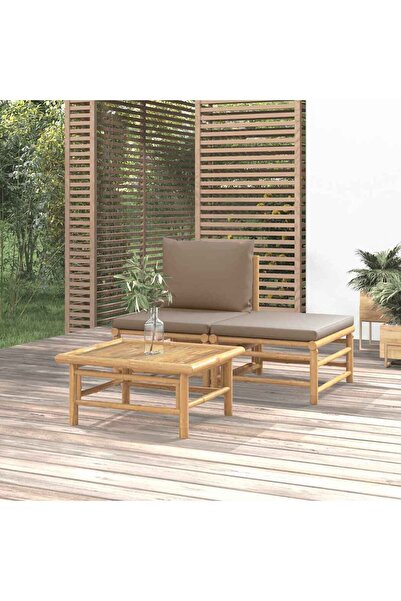 Concept Set mobilier de grădină cu perne gri taupe, 3 piese, bambus