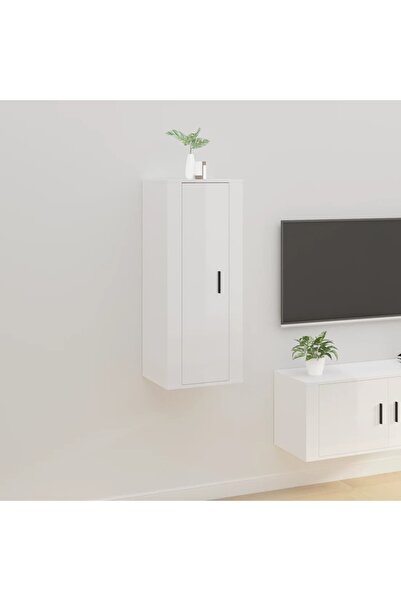 Concept Dulap TV montat pe perete, alb extralucios, 40x34,5x100 cm