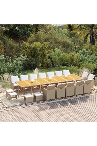 Concept Set mobilier de grădină cu perne, 19 piese, bej, poliratan