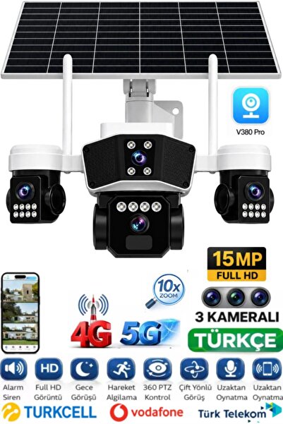 SONREİR RX95G Solar Güvenlik Kamerası Türkçe 4G Sim Kartlı PTZ Hareketli Gece...