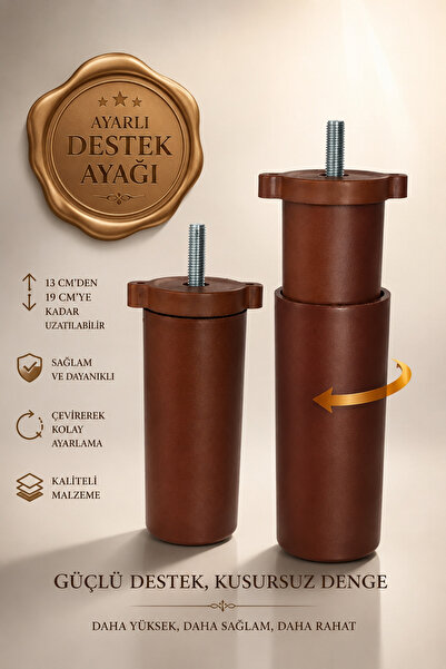 GLASWEN Ayarlı Destek Ayağı 13 X 19 Cm Kahverengi Gizli Ayak M8 Civatalı Ince...