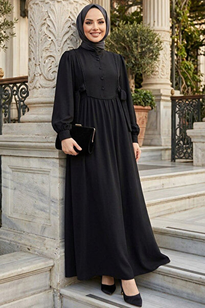 N.S NEVA STYLE فستان إسلامي أسود بأزرار 10391S
