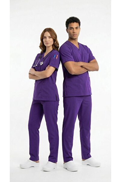 Runsales Set de uniforme medicale premium violet - Uniformă pentru asistentă ...
