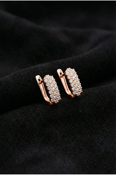 Roza Silver 925 Ayar Zirkon Taşlı Rose J Klips Minimal Gümüş Küpe