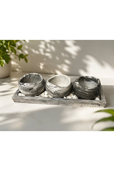 Larenza Home Modern Dekoratif Saksılık Seti Beyaz / Mermer Desen