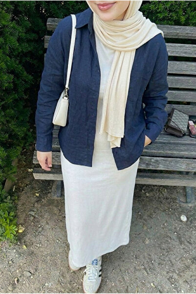 ECOTİQUE Tunik Boy Oversize Keten Dokulu %100 Pamuk Salaş Gömlek