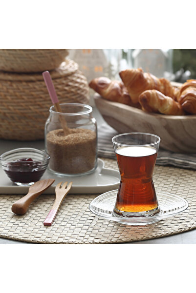LAV Deep Glass Tea Set for 6 People 140 ml (6 Tea Cups, 6 Tea Saucers)
