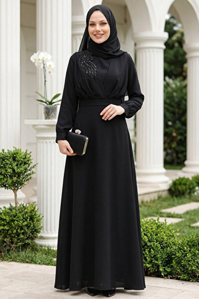 Neva Style Dantel Detaylı Siyah Tesettür Abiye Elbise 3305S