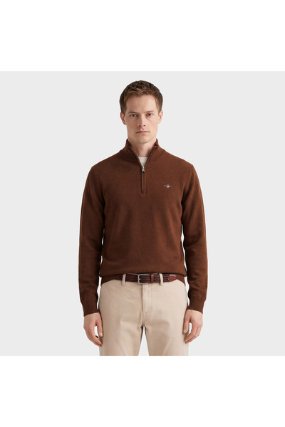 Gant Erkek Kahverengi Regular Fit Yarım Fermuarlı Yün Kazak